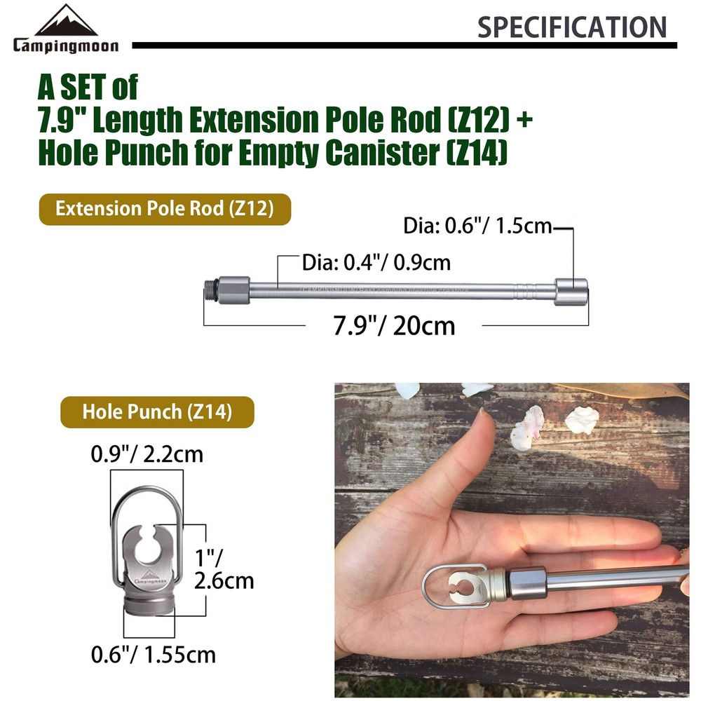 CAMPINGMOON Extension Pole Rod for Camping Lantern with Hole Punch for Empty ...