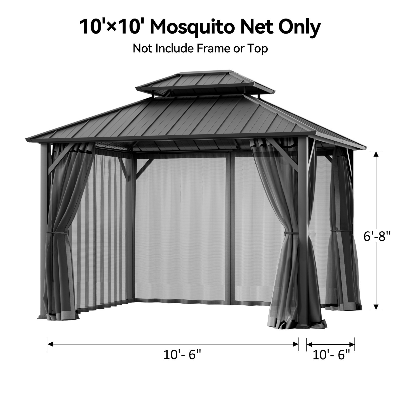 Gazebo Mosquito Netting Waterproof Insect Screen Easy Install Double Zippers