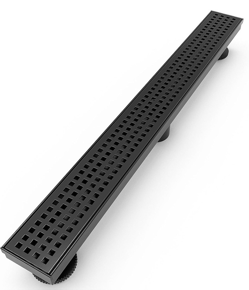 24 Inch Shower Linear Rectangular Removable Cover Grate Floor Drain Matte Black