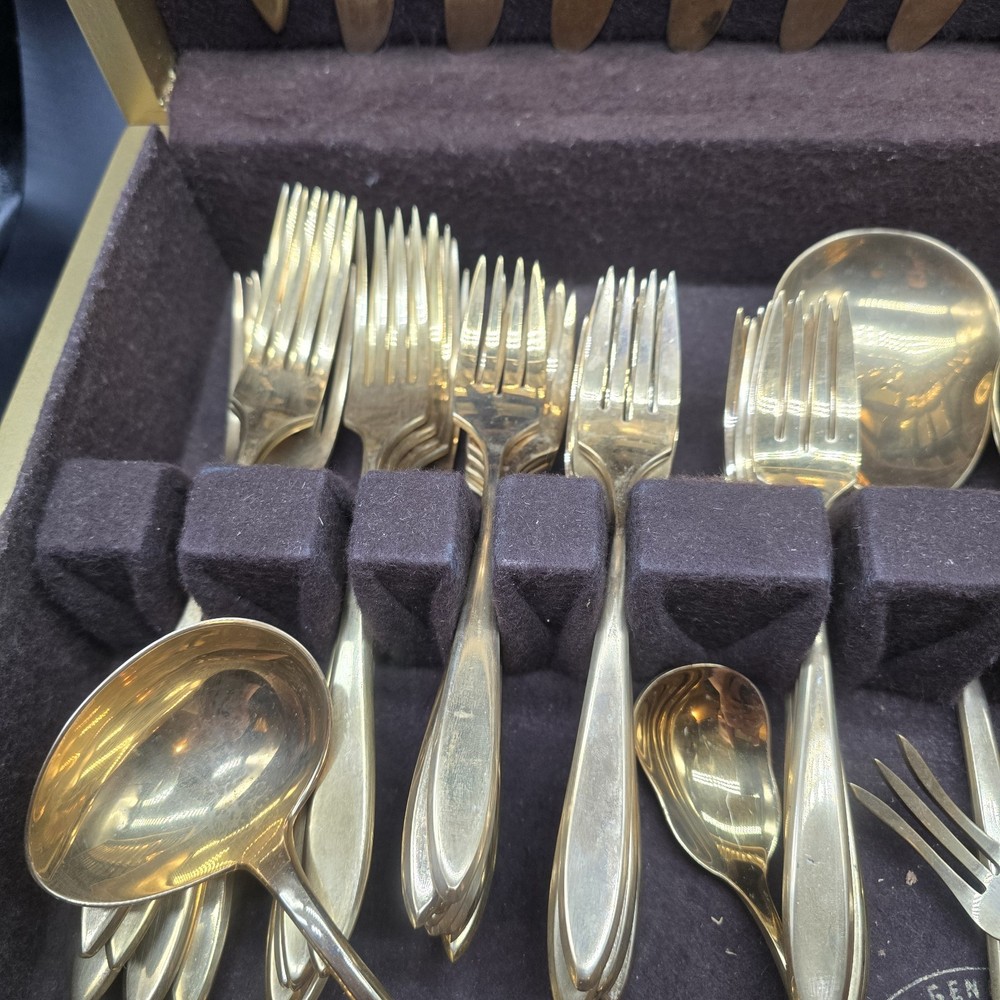 Dirilyte Regal Flatware Gold Dinnerware 93 Piece Vintage With Case Paperwork
