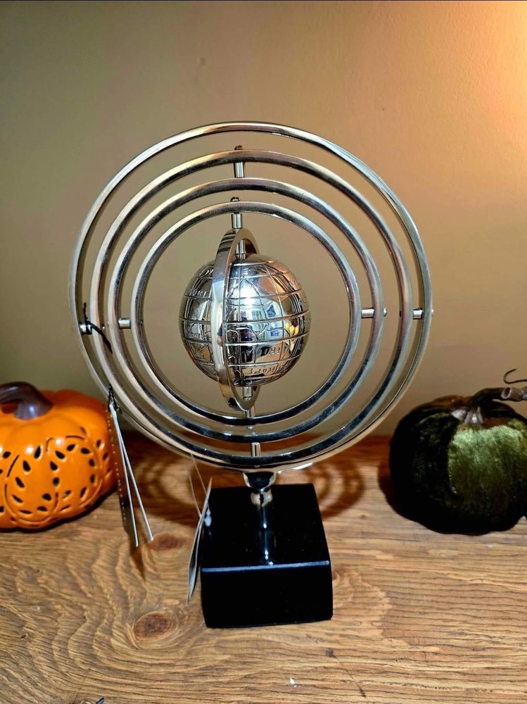 Drexel Heritage Silver Metal Armillary Sphere Decorative Tabletop Rotating Globe