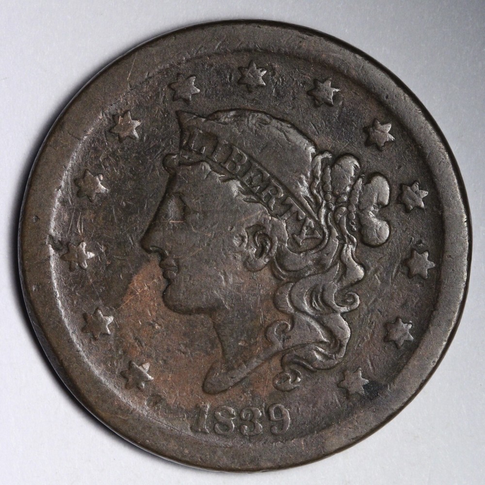 1839 Coronet Head Large Cent CHOICE FINE E136 WSNN
