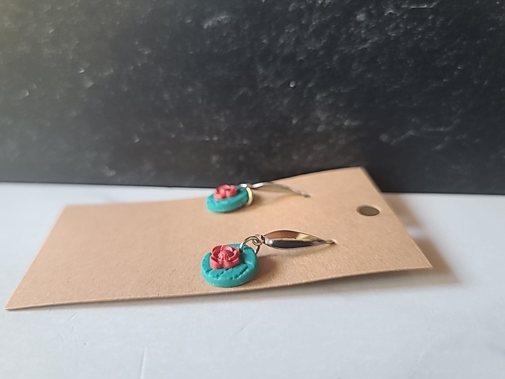 Polymer Clay Floral Dangling Pierced Earrings New