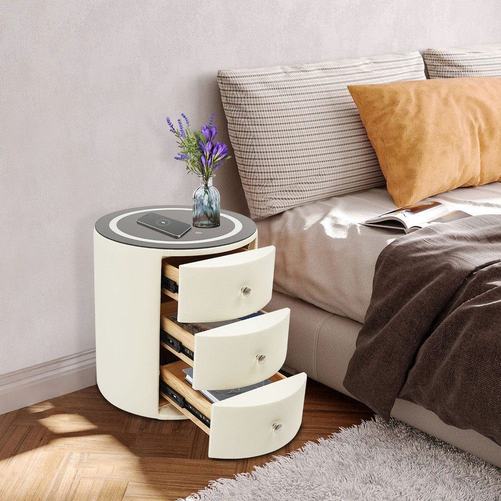 Nightstand with Charging Station End Table Bedside Table With 3 Storage Drawers