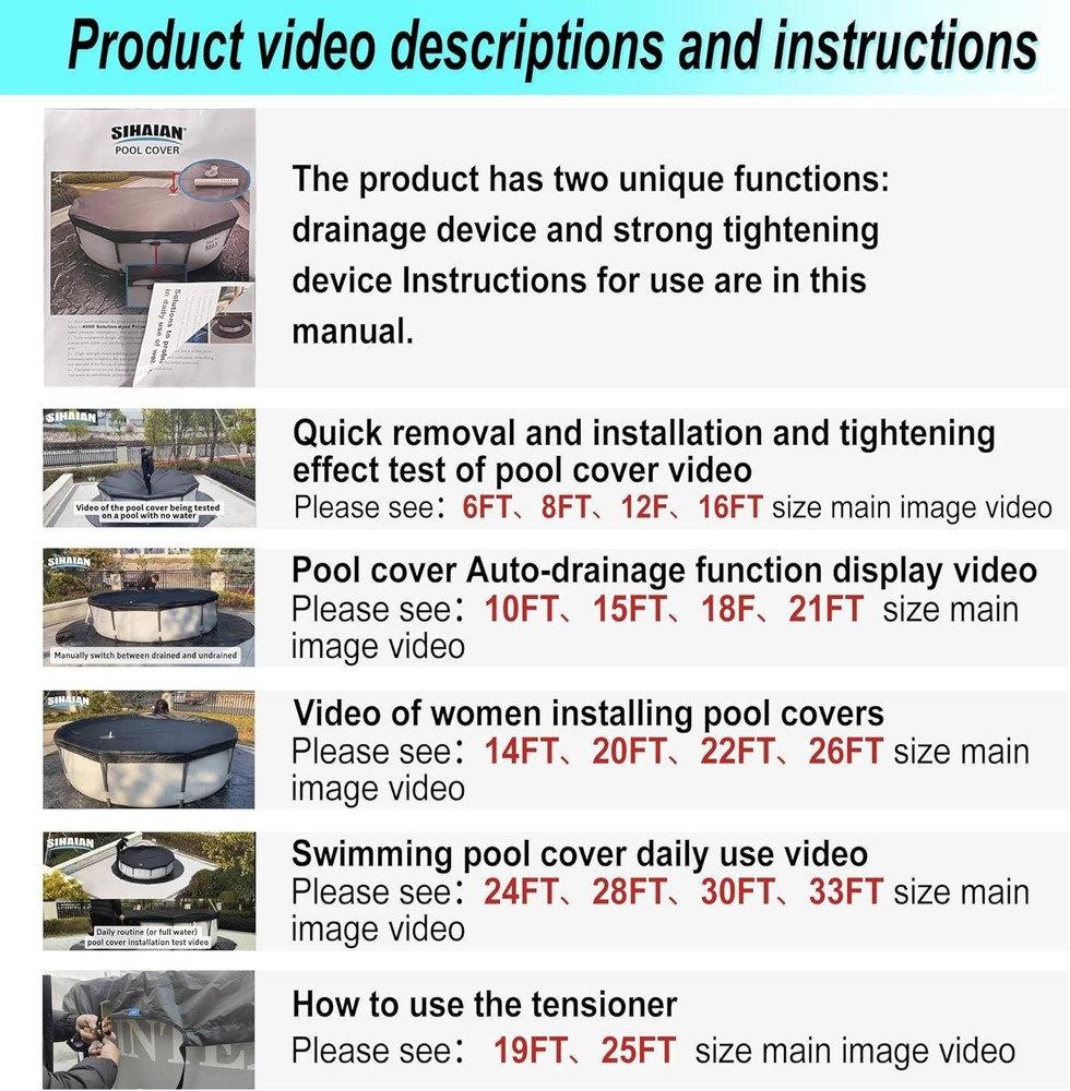 24 Ft Pool Cover, with Automatic Drain Round Pool Cover, One-Piece Quick Install