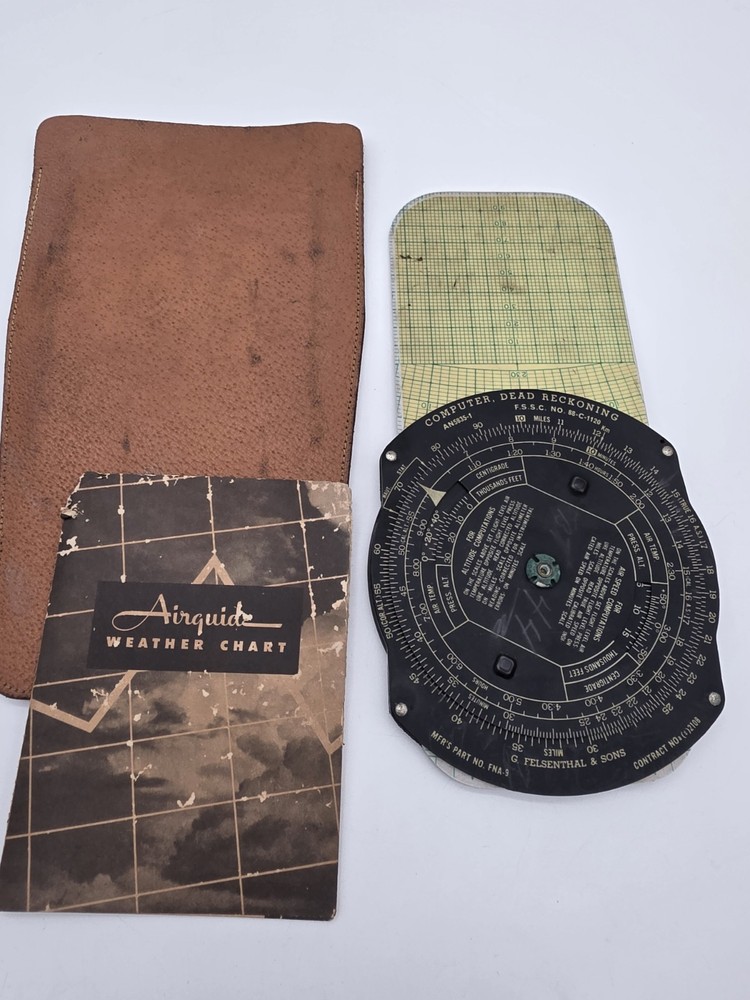 1940’s Air Corps AN5835-1 Dead Reckoning Flight Computer w/ original case /paper