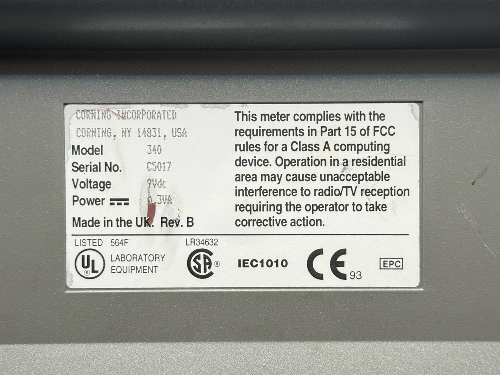 Corning Laboratory Lab pH Meter Measurement Device, Model: 340