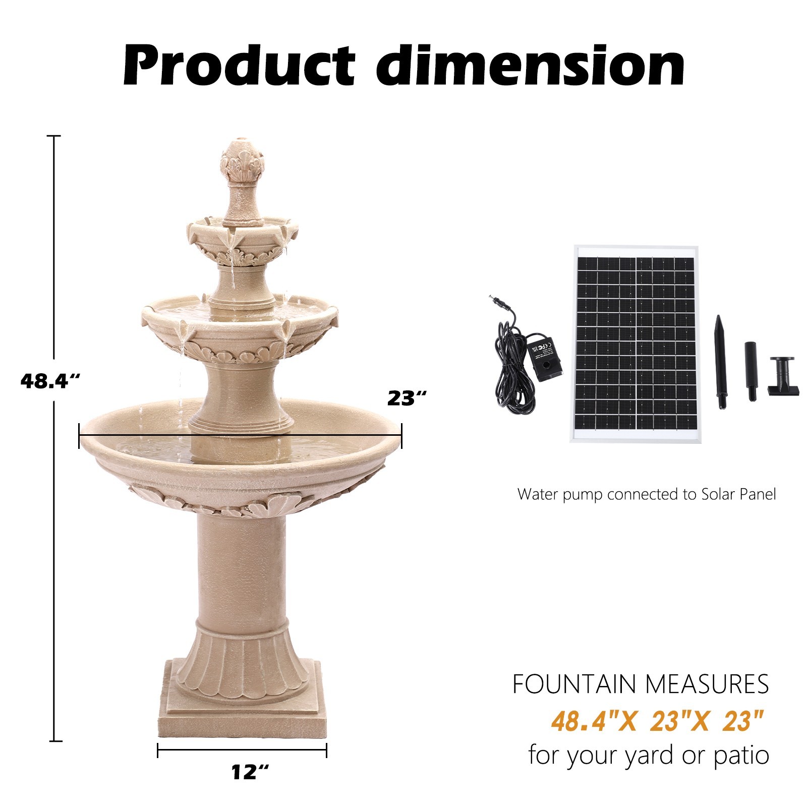 Italian Feature 48" High Solar Freestanding Water Fountain