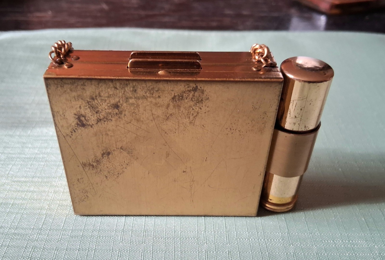 Vintage Guilloche Ballerina Double Lipstick Cigarette Make Up Compact Purse