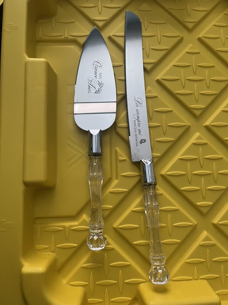1M Quinceanera Cake Knife Pie Server Set, Silver (2-Piece Set)