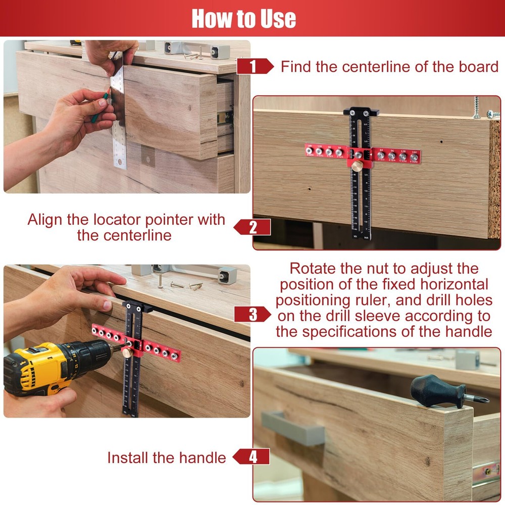 Cabinet Hardware Jig Template Tool Adjustable Drill Guide for Pulls and Handles