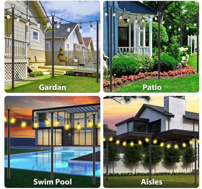 10Ft string Light Poles 4 Pack,Light Poles for Outside Lights