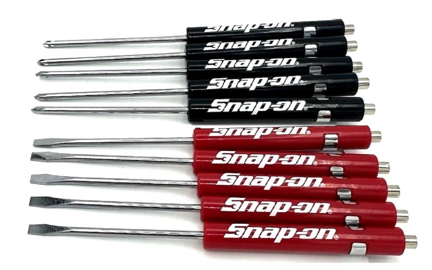 10 Snap on Pocket Screwdrivers FLAT & PHILLIPS TIP Screwdrivers, RED & BLACK NEW