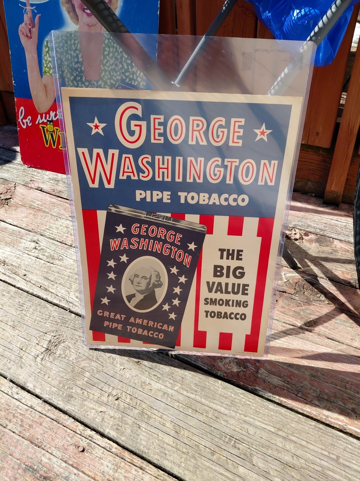 c.1946 Original Vintage George Washington Pipe Tobacco Sign Rj Reynolds NOS RARE