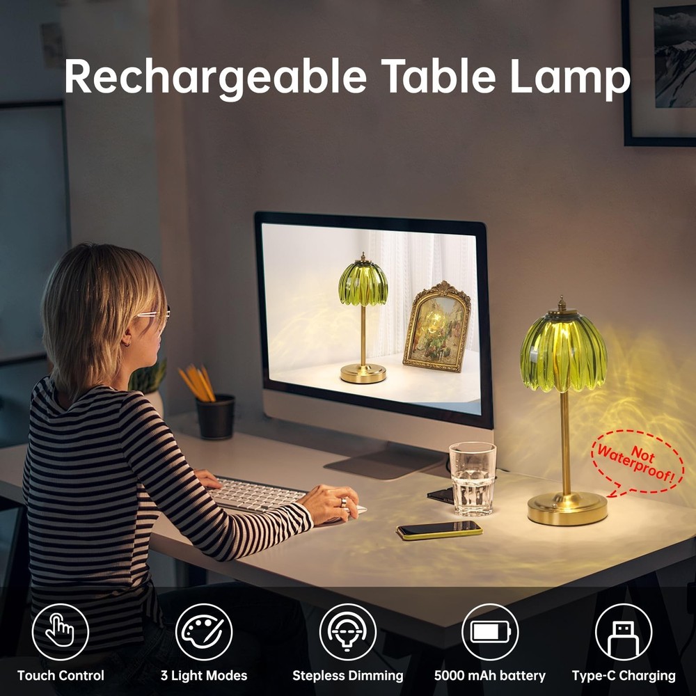 Cordless Small Table Lamp with 5000mAh Battery & Touch Control - 3 Adjustable...