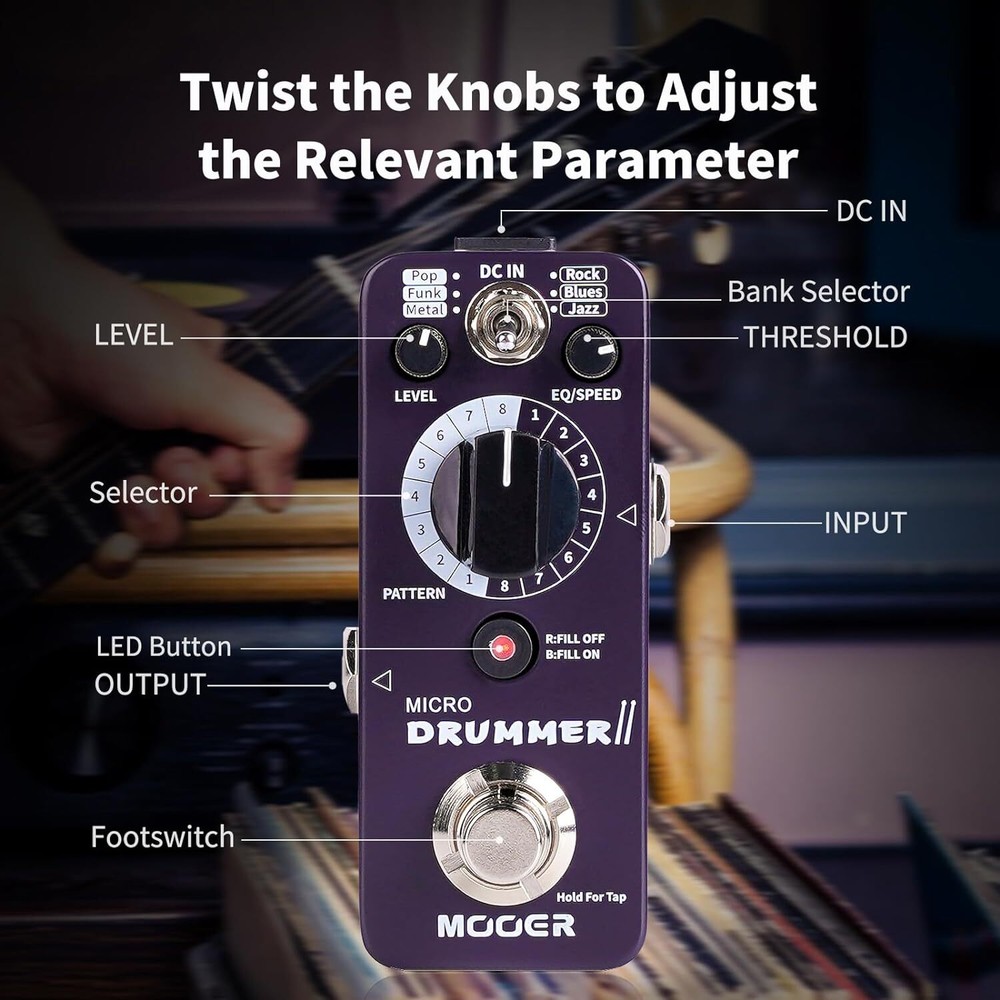 MOOER Micro Drummer II Drum Machine Guitar Pedal Effect with 2