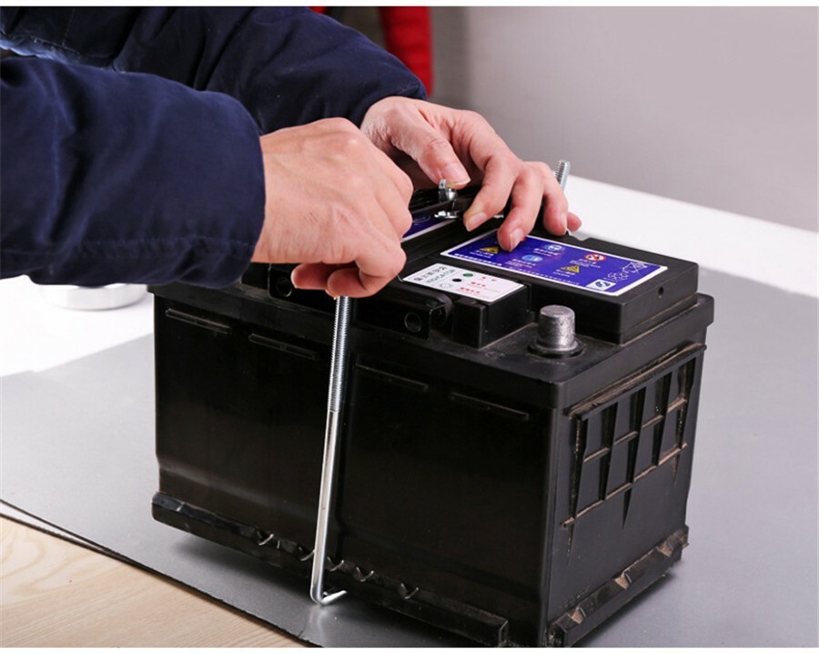 Black Car Battery Tray Holder Storage & Adjustable Hold Down Clamp Bracket Kit