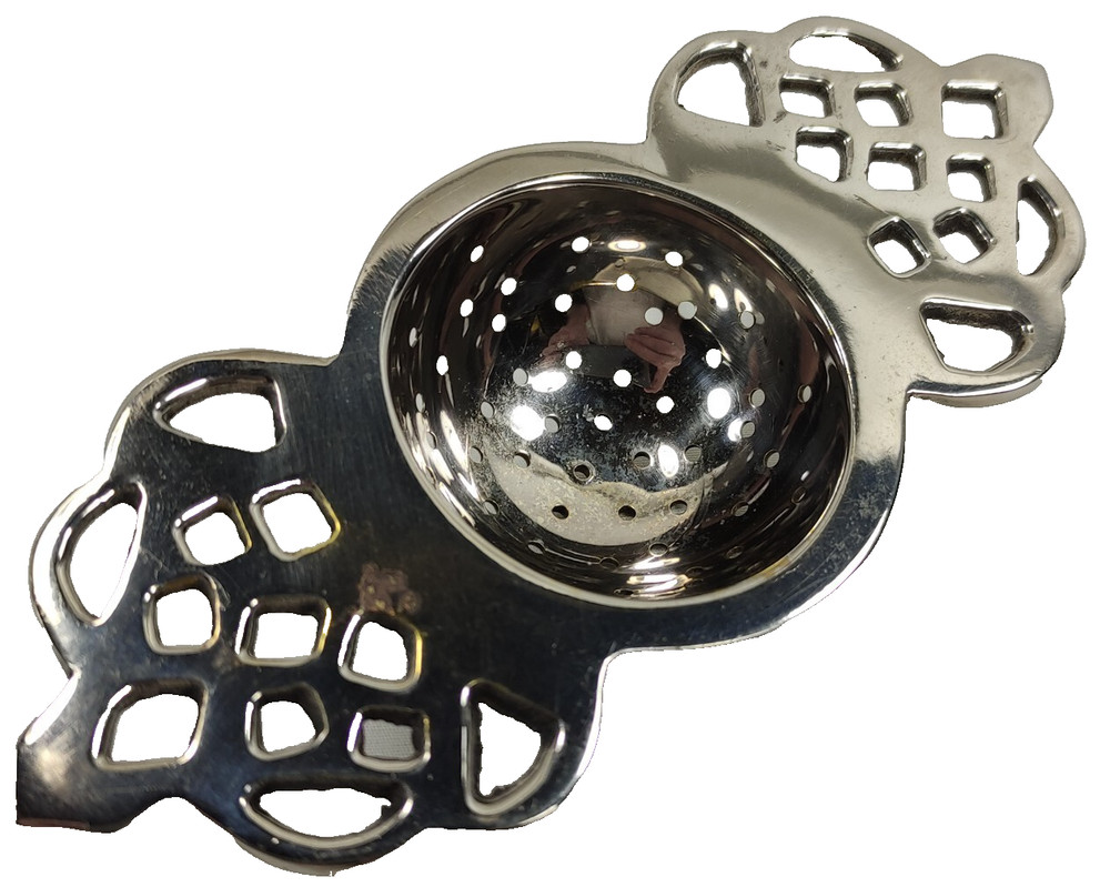 Vintage Silverplated Pierced Two-Handled Over Tea Service Cup Strainer Openwork