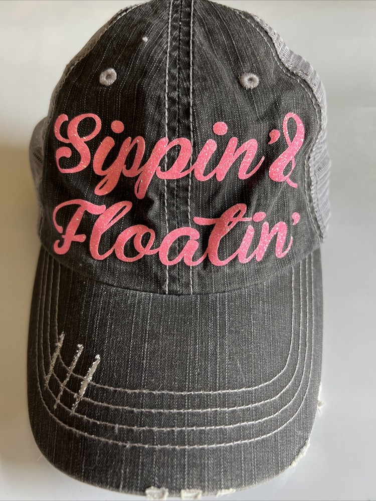 Sippin’ & Floatin’ Gray Distressed Baseball Cap Hat O/S
