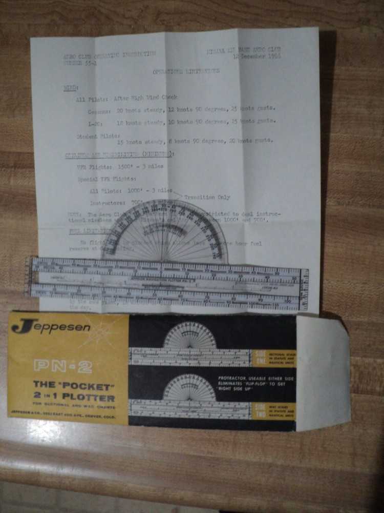 Jeppesen Metal E6B-2A Flight Computer w case +PN-2 Pocket Plotter + F P Denault