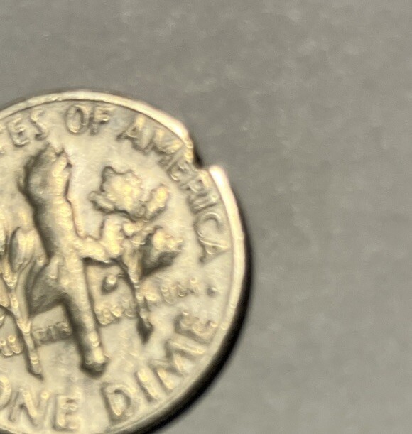 1967 Roosevelt Dime 10c ERROR ~ Chip ~ 56