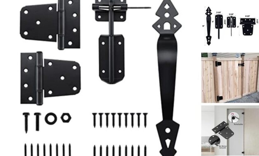 Heavy Duty Gate Hardware Kit, with Adjustable Gate Latch, 3.5" T-Strap Gate