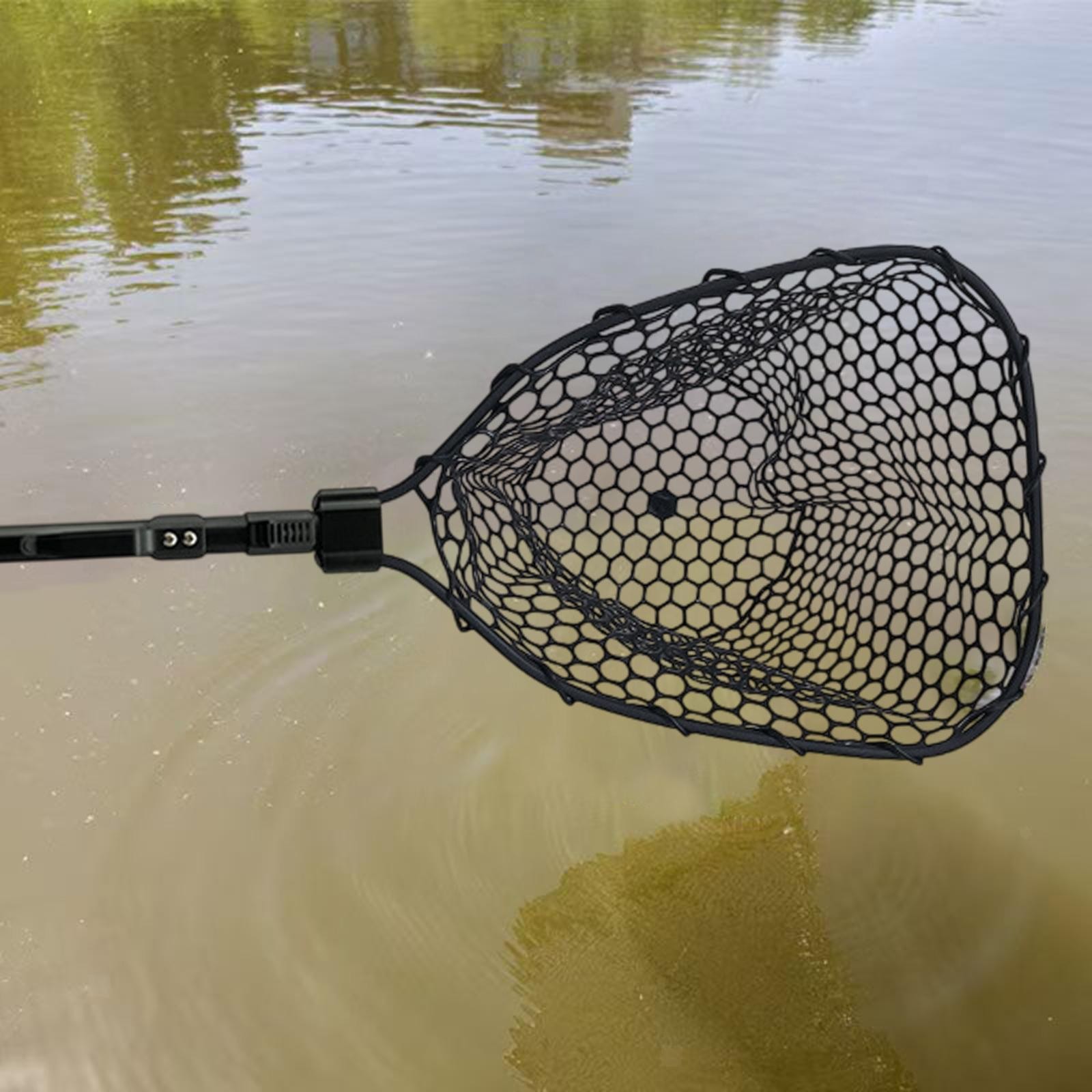 Folding Fly Fishing Landing Net Rubber Safe Catch Release Silicone Fish Nets