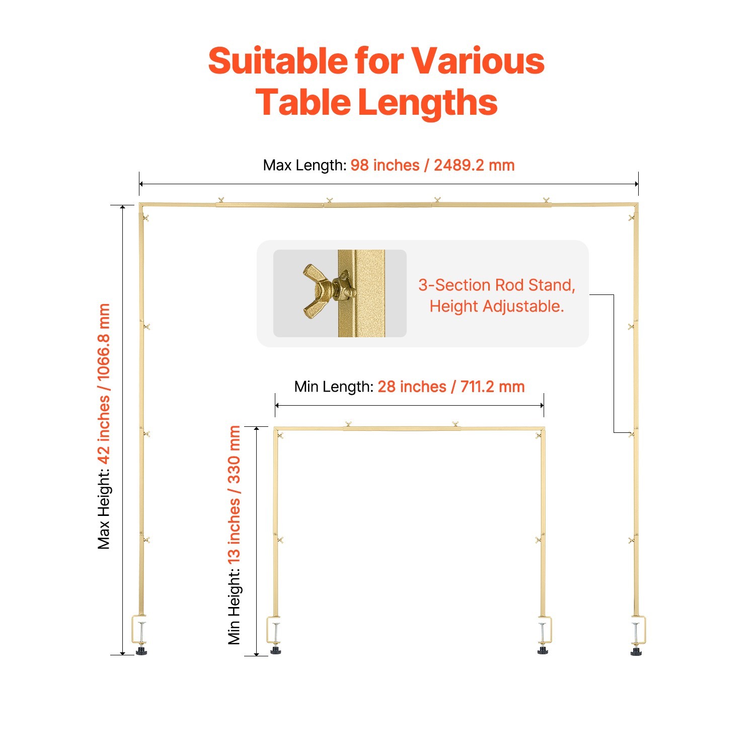 Over The Table Rod Stand Metal Arch Frame 28"-98" Adjustable Wedding Party Decor