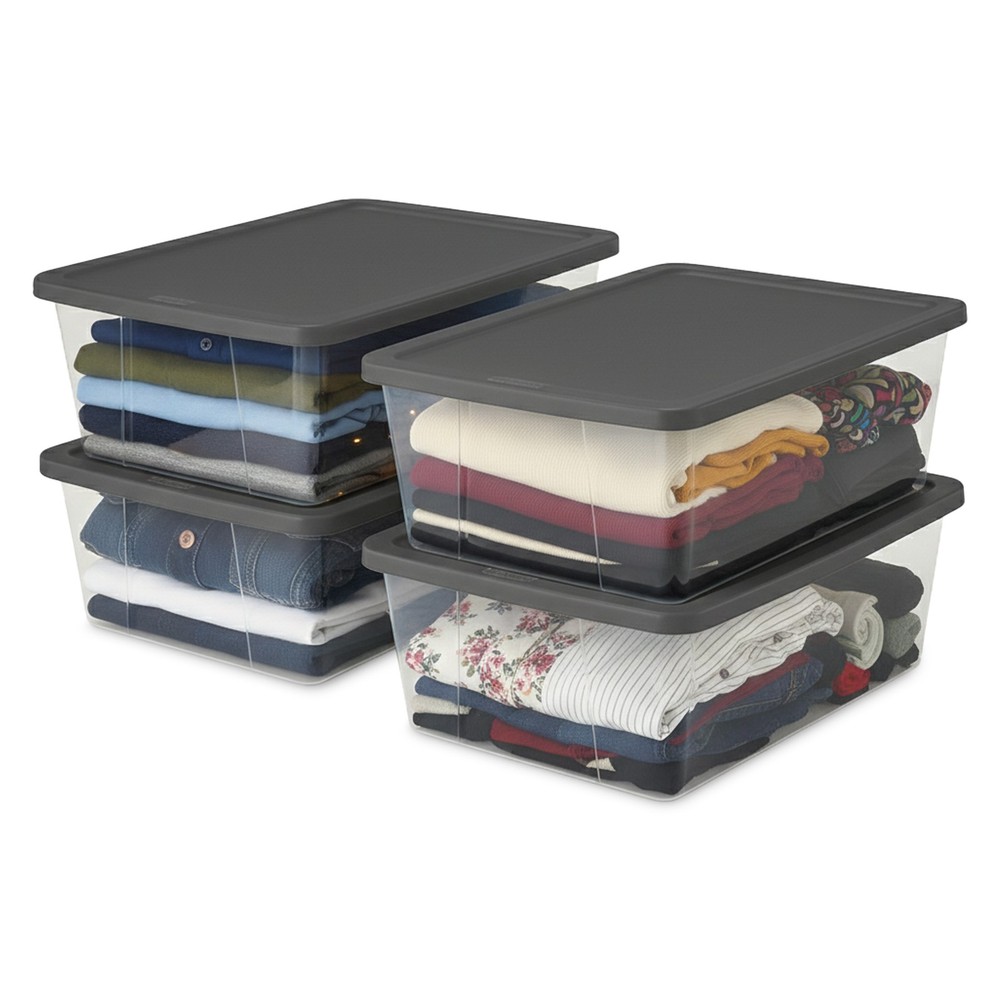 Homz 12 Qt Stackable Plastic Storage Container w/Snaplock Lid, Gray (4 Pack)