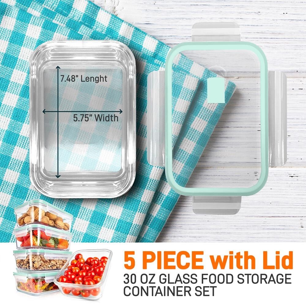 NutriChef 10-Pcs Superior Glass Food Storage Containers Set- Stackable Design
