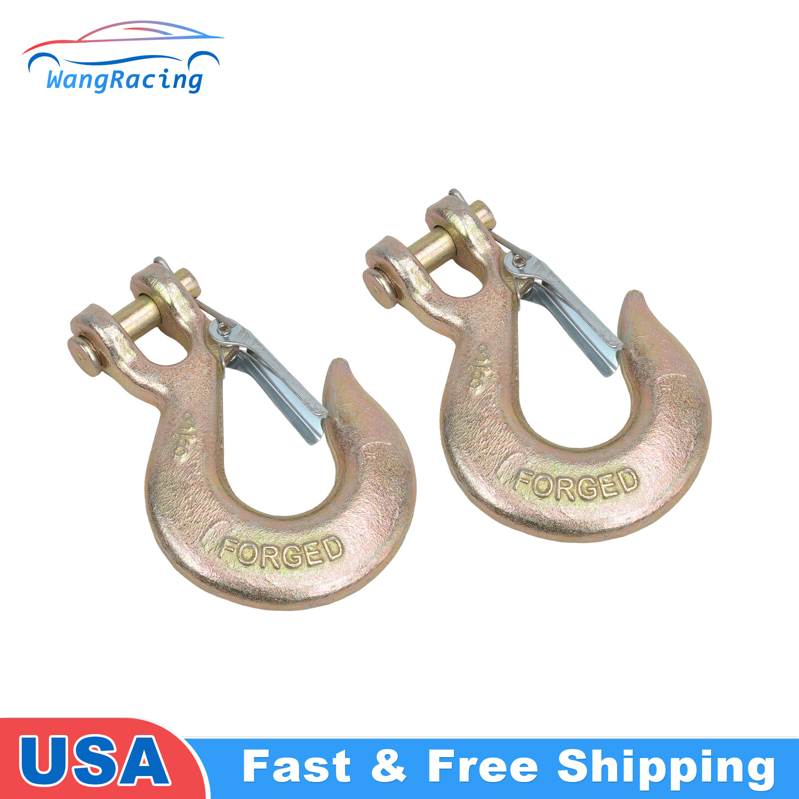 2X G70 3/8" Clevis Slip Hooks w/ Latch Tow Chain Tie Down Flatbed Truck Trailer
