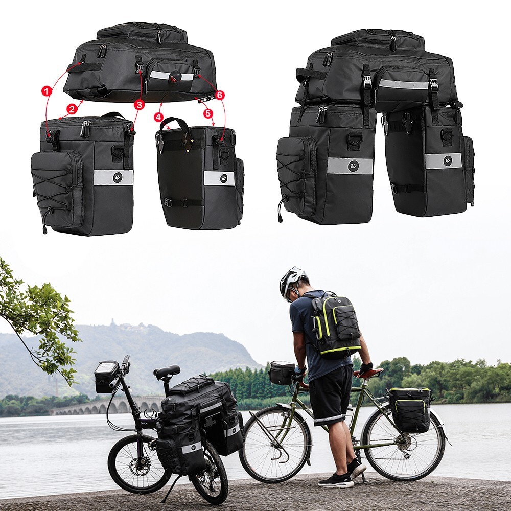 Rhinowalk 65L Bike Pannier Bag Waterproof 3 IN 1 Set Bicycle Rear Rack Saddle