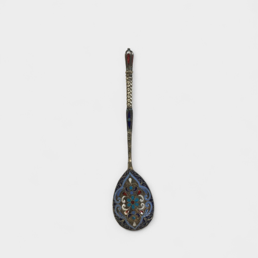 Antique Russian Enameled Silver Spoon