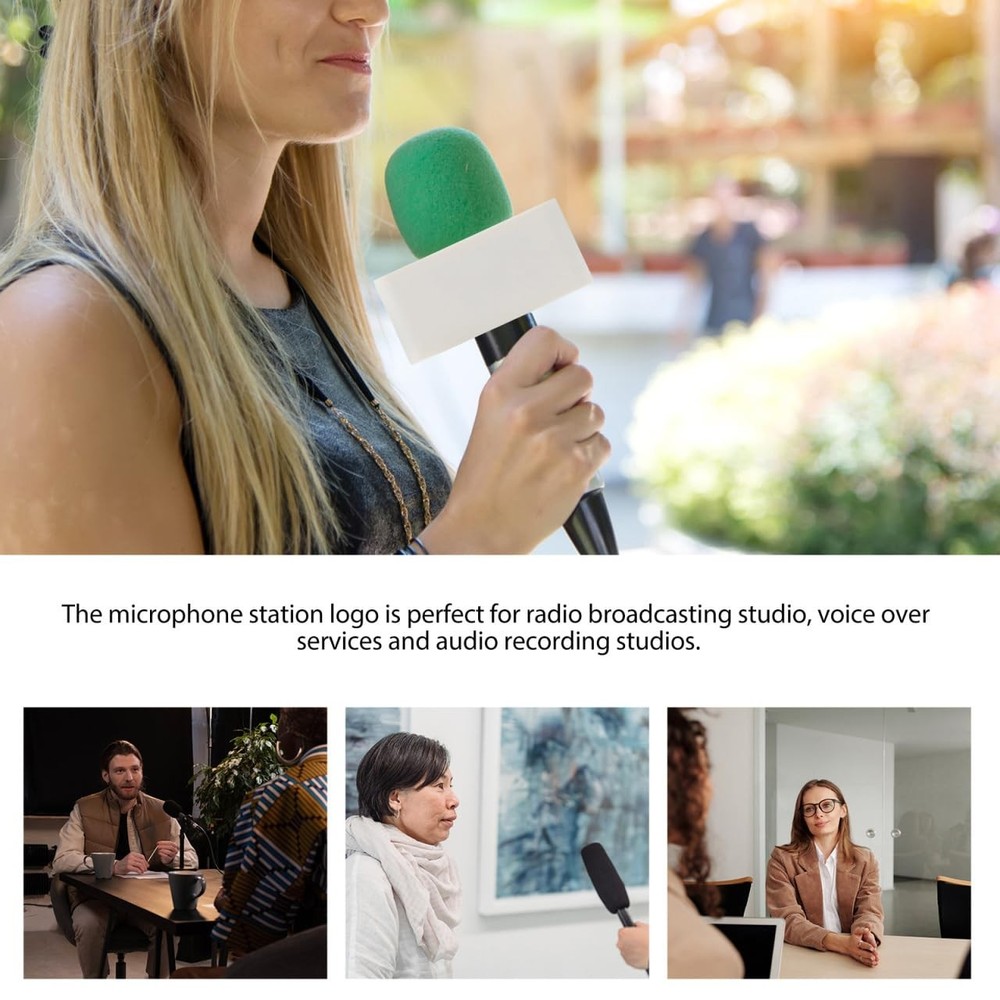 Custom Mic Flag Triangle White Abs Microphone Logo Interview Station Label fo...