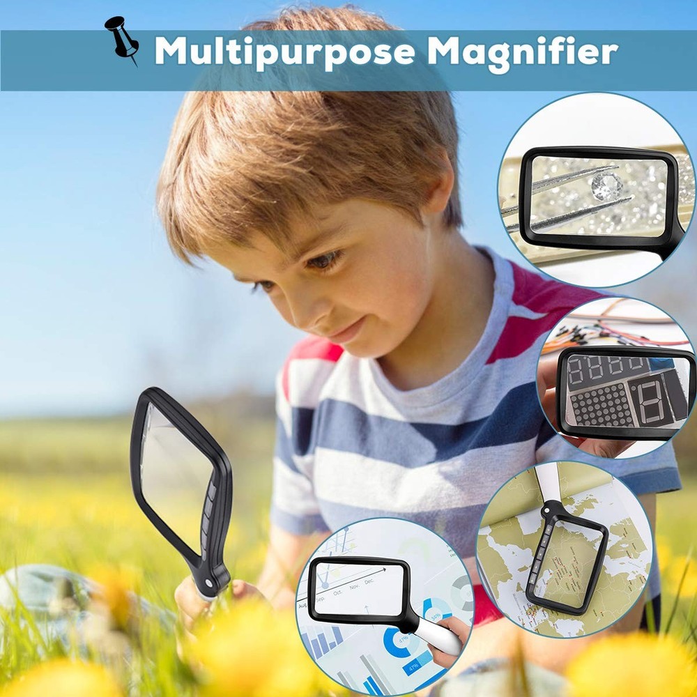 Folding Handheld Magnifying Glass with Light, 3X Large Rectangle Reading Magn...