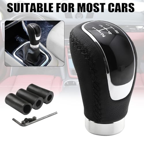 5 Speed Shift Knob, Weighted Manual Gear Shifter Knobs, Leather Gear Black