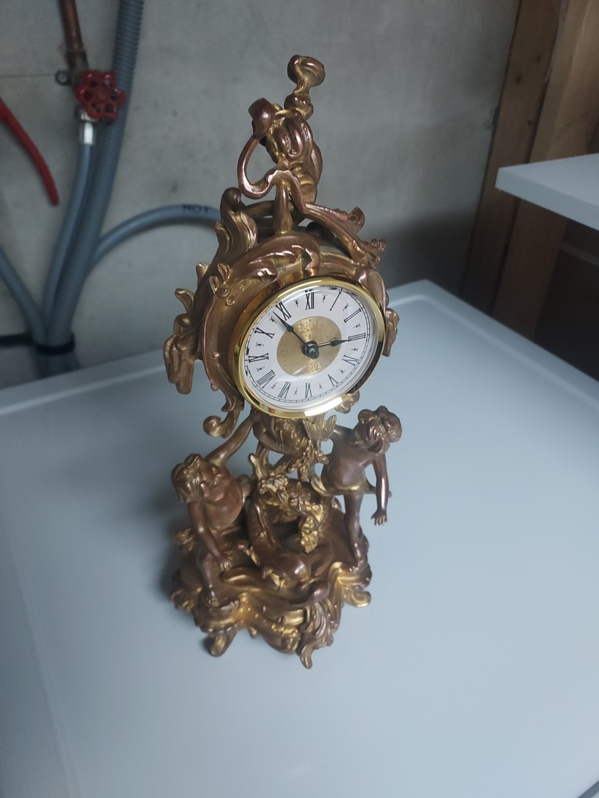 Antique Art Nouveau 15" Gilt Clock With New Battery Powered Quartz Insert NICE!