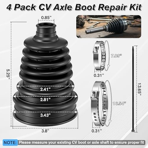 4 PCS Rubber CV Axle Boot Repair Kit with CV Boot Tool Cone Mounting, 8pcs
