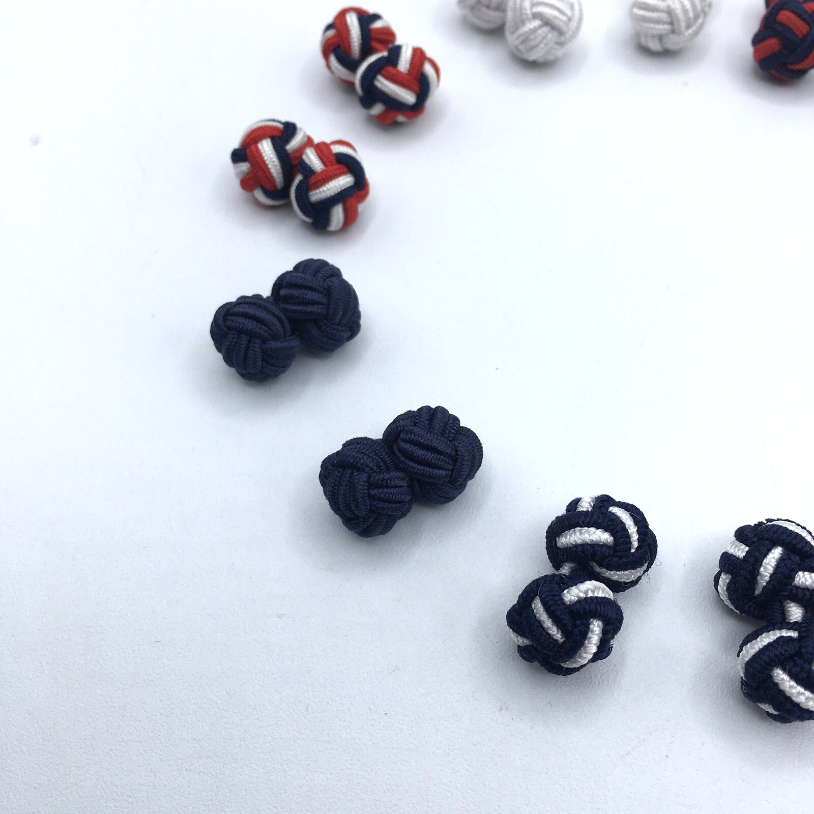 Fabric Silk Knot Shirt Cufflinks Navy Blue Red White Lot of 14 (7 Pairs) Formal