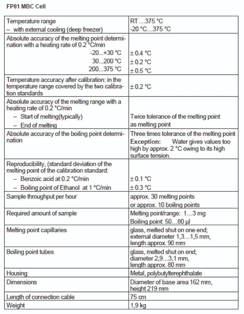 Mettle FP81: Melting Point and Range, Cloud and Boiling Point determination