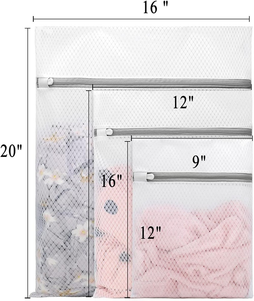 3Pcs Durable Diamond Mesh Laundry Bags Set for Delicates - Large, Medium, Small