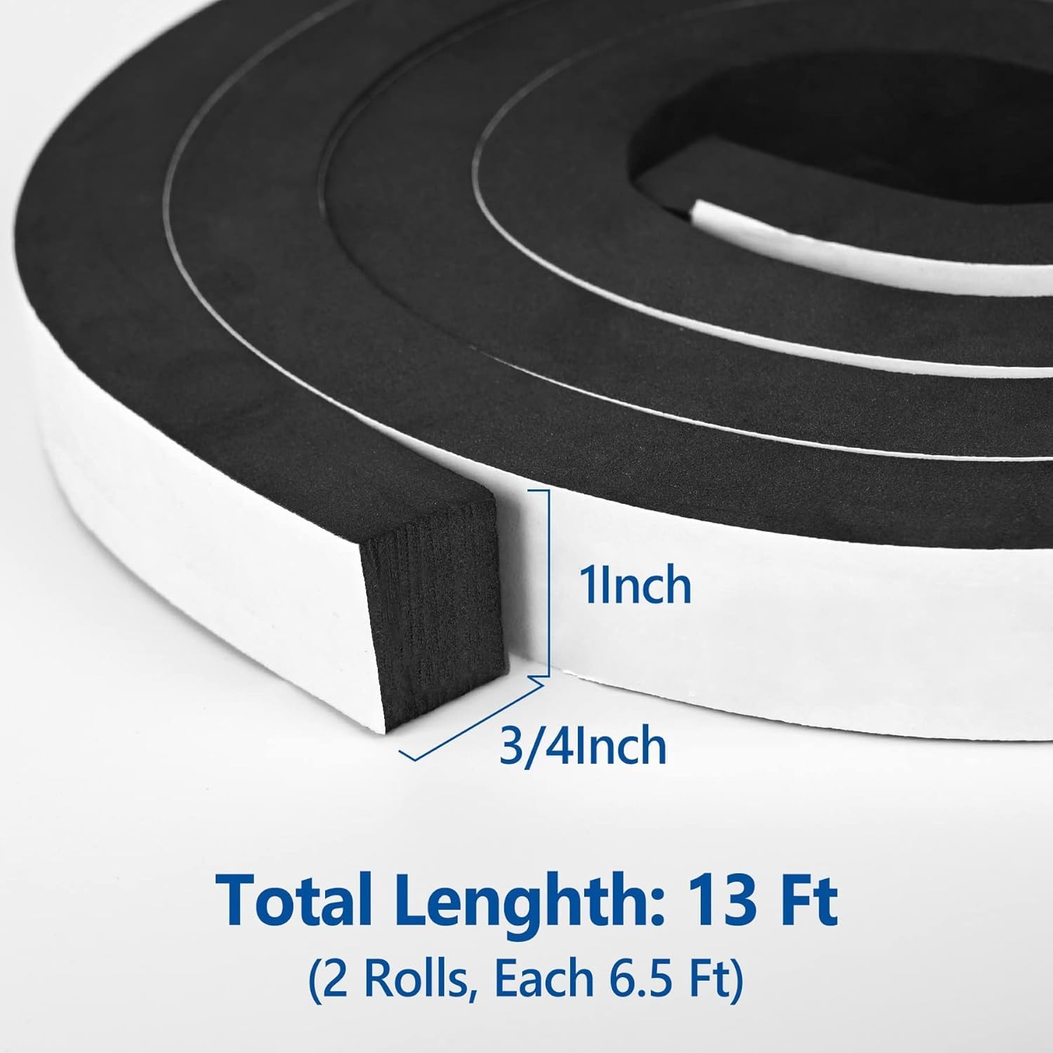 Self Adhesive Foam Tape Weatherstrip 1/in x 3/4In x 13Ft High Density Foam In...