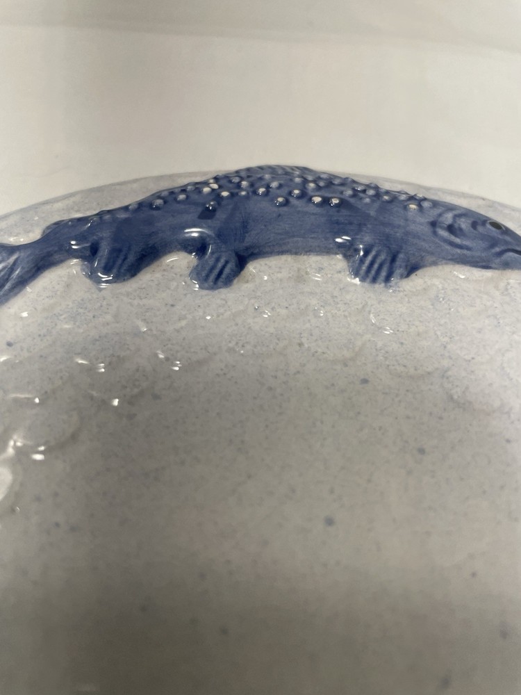 Salmon Embossed Blue & White Stoneware Trivet