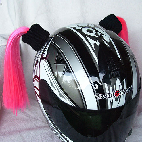 Pink Ladies Helmet Pigtails w/ Free Wristband Works On Any Motorcycle Skate