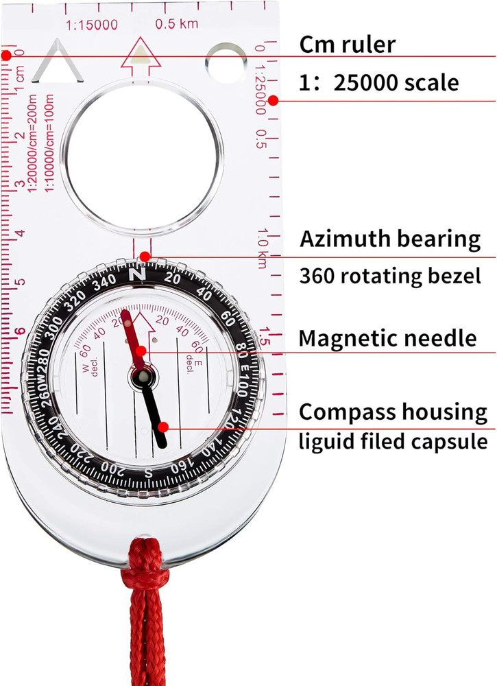 6 Pieces Orienteering Compass Hiking Navigation Backpacking Compass Map Readi...