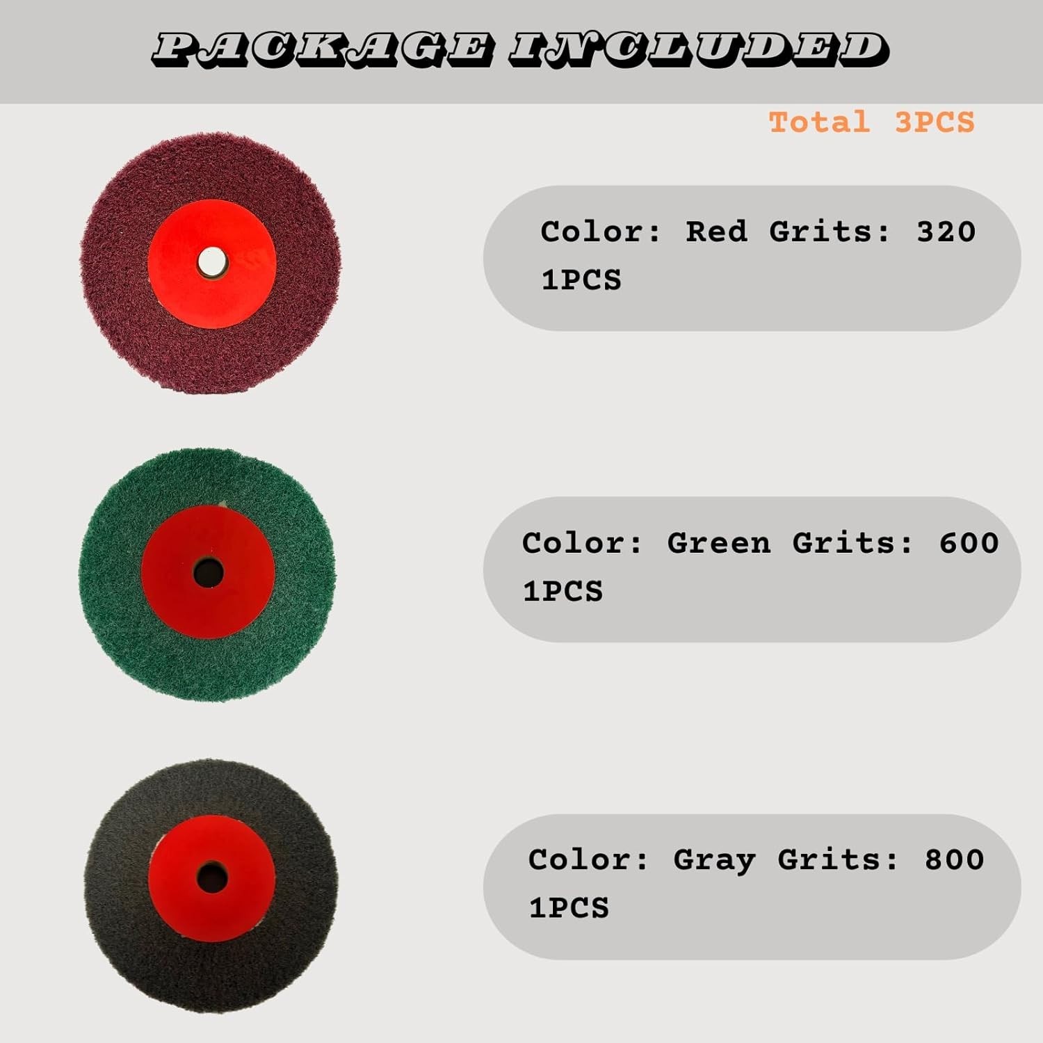 3Pcs 4" Nylon Polishing Wheels, 320/600/800 Grit, 1.2" Thickness, 1/2" Arbor