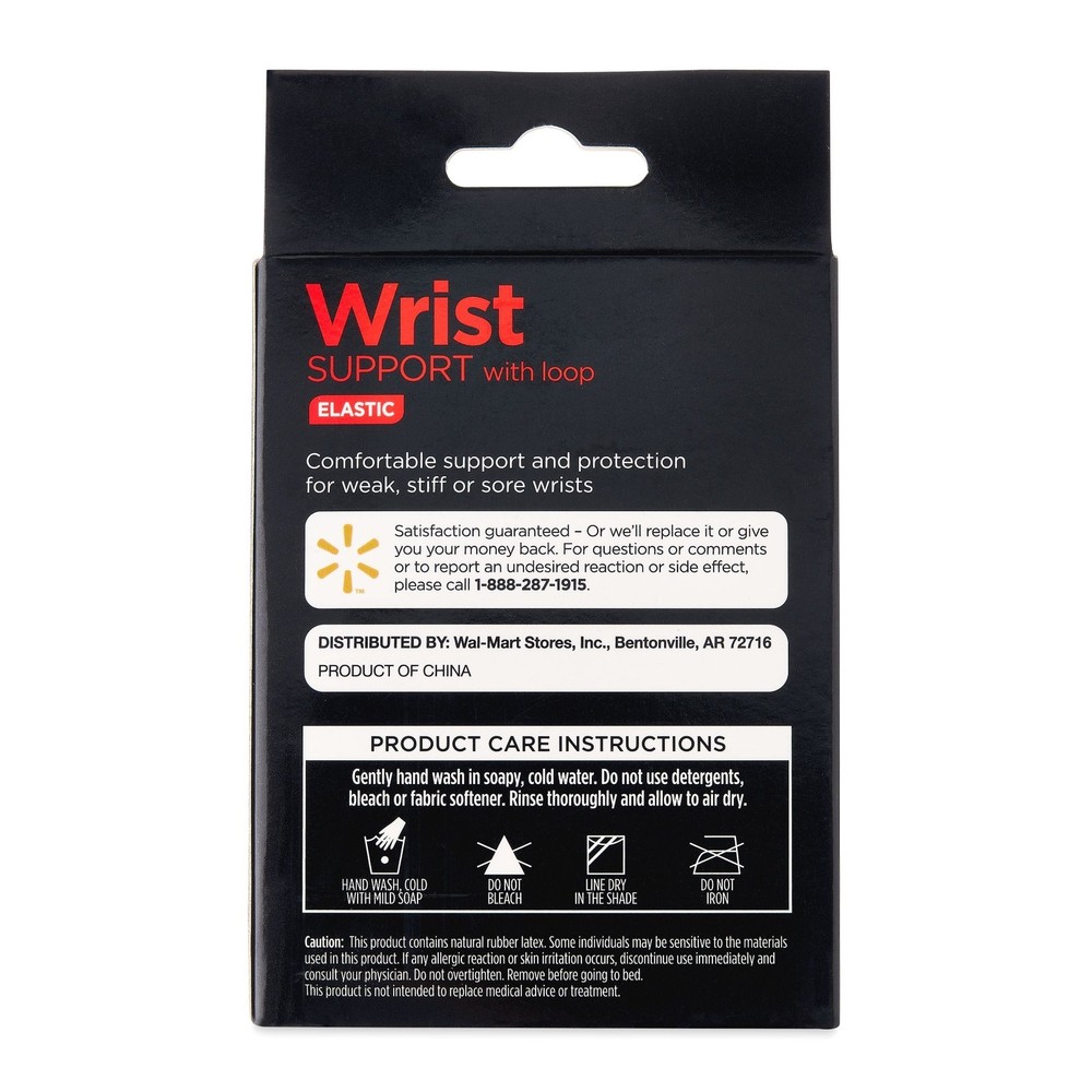 (4 Pack) Equate Elastic Wrist Support with Loop Black One Size Compression Brace