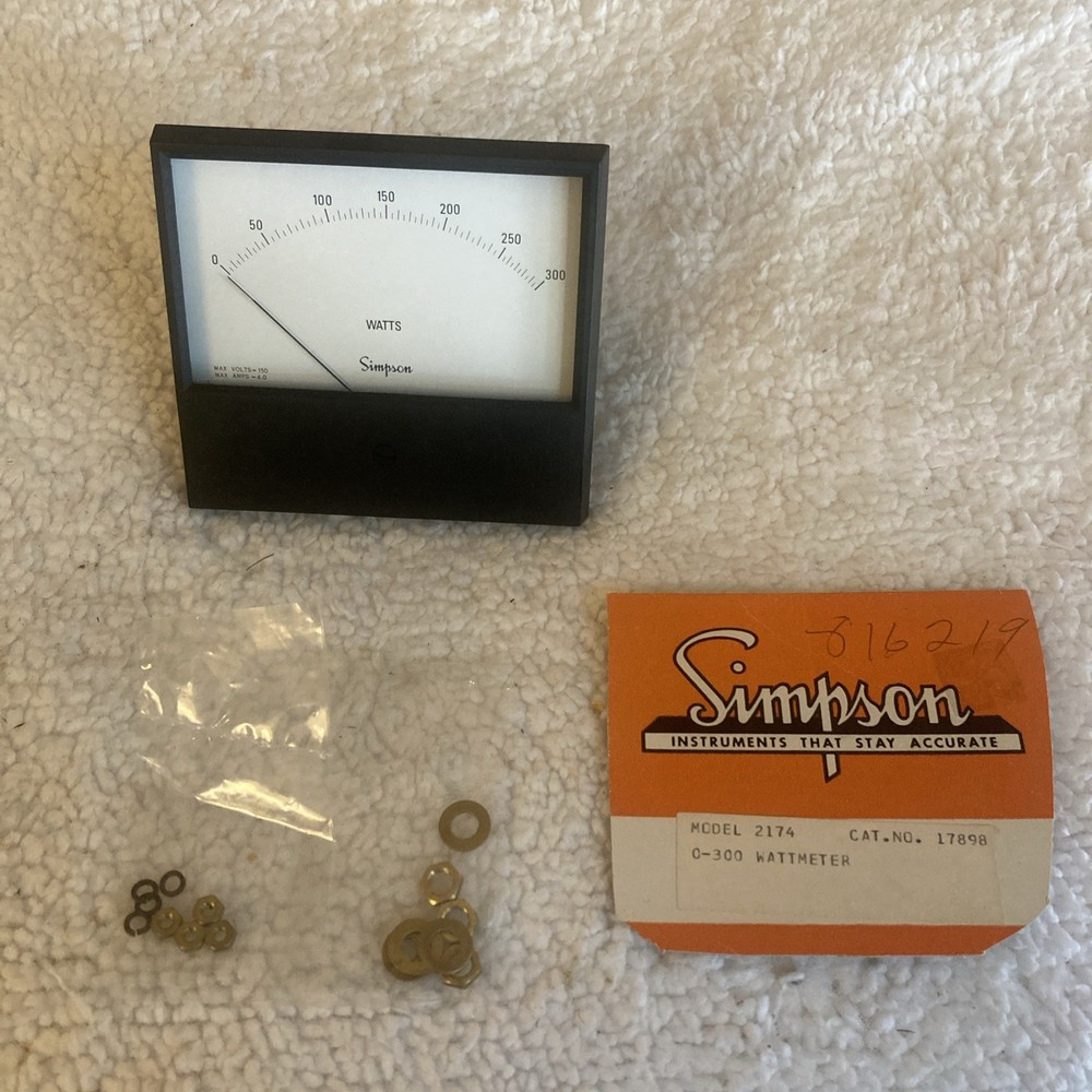Simpson Panel Mount Wattmeter 0 - 300. Model 2174 - Catalog # 17898