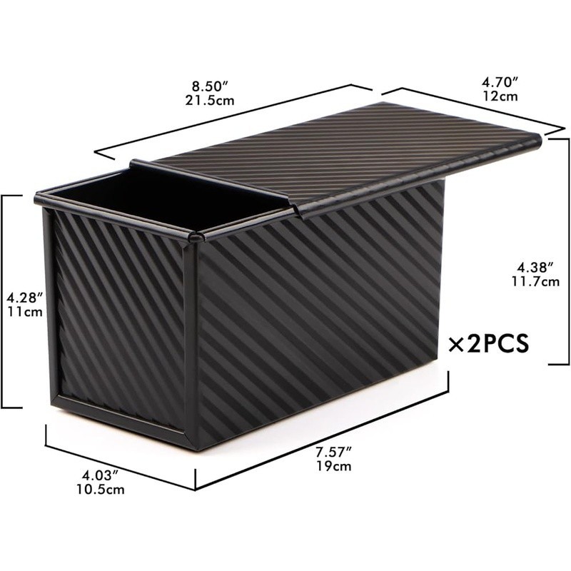 Non-Stick Carbon Steel Bread Pan W/ Lid Rectangular Pullman Ideal Baking New