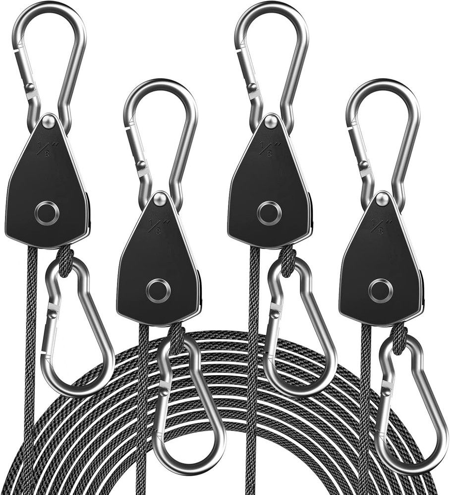 4-Pack 1/8" Adjustable Rope Hanger, Heavy Duty Ratchet Tie down Strap